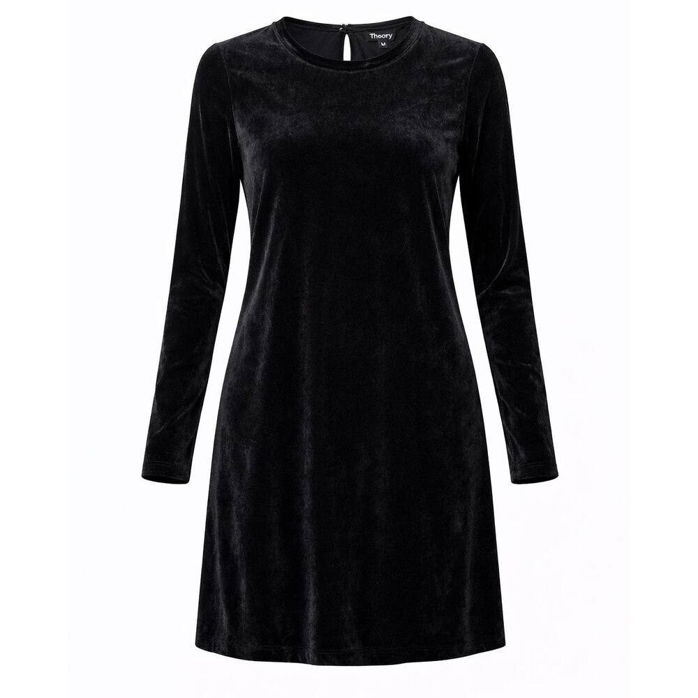 Theory Black Velvet Long Sleeve Dress Minimalist Luxe - Size Medium